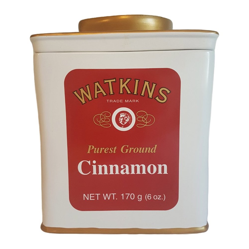 Vintage WATKINS cookie jar Watkins Ground Cinnamon Ceramic Cookie Jar Red White